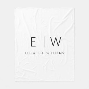 Classic Elegant Modern Minimalist Monogram Name Fleece Blanket