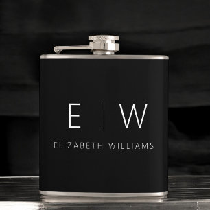 Classic Elegant Modern Minimalist Monogram Name Hip Flask