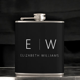 Classic Elegant Modern Minimalist Monogram Name Hip Flask