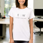 Classic Elegant Modern Minimalist Monogram Name T-Shirt<br><div class="desc">Elevate your style with our Monogram Black White Modern Minimalist Elegant T-Shirt. This wardrobe essential seamlessly blends classic sophistication with contemporary minimalism, making it a versatile and stylish addition to your collection. Crafted with meticulous attention to detail, this T-shirt is more than just clothing; it's a personalised statement. The customisable...</div>
