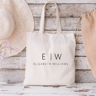 Classic Elegant Modern Minimalist Monogram Name Tote Bag
