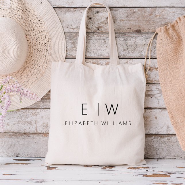 Classic Elegant Modern Minimalist Monogram Name Tote Bag (Creator Uploaded)
