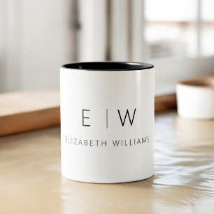 Classic Elegant Modern Minimalist Monogram Name Two-Tone Coffee Mug