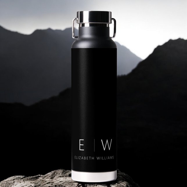 Classic Elegant Modern Minimalist Monogram Name Water Bottle (Creator Uploaded)