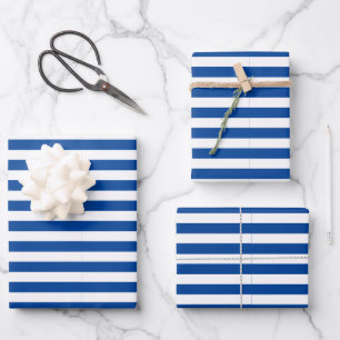 Classic Elegant Modern Navy Blue and White Striped Wrapping Paper Sheet