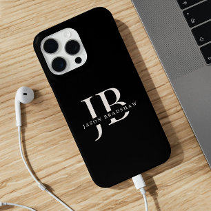 Classic Elegant Monogram and Name Black iPhone 15 Pro Max Case