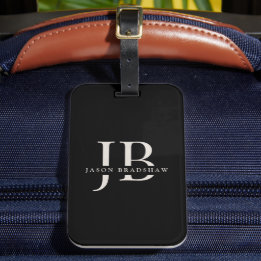 Classic Elegant Monogram and Name Black Luggage Tag