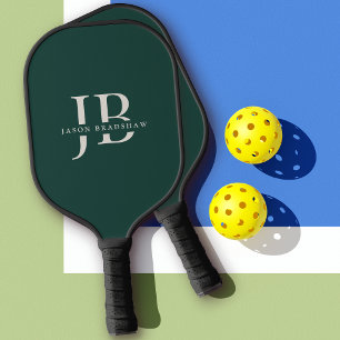 Classic Elegant Monogram and Name Dark Green Pickleball Paddle
