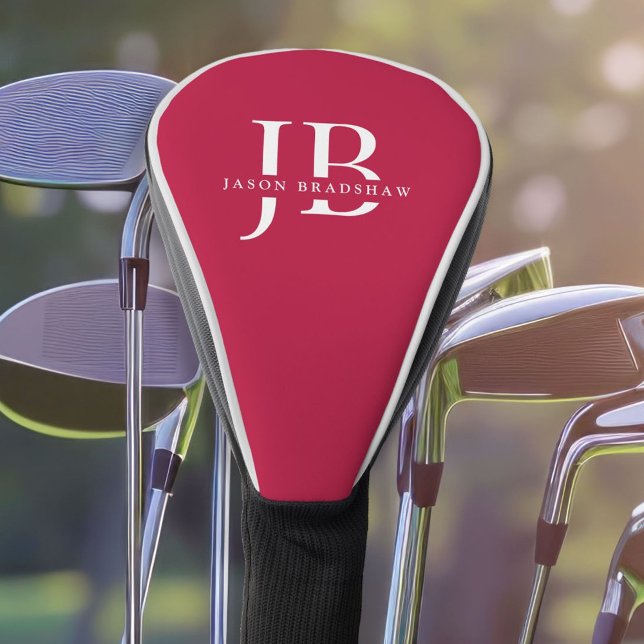 Classic Elegant Monogram and Name Red Golf Head Cover (Creator Uploaded)