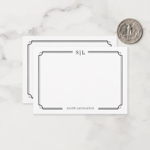 Classic Elegant Monogram Black White Two Border Card