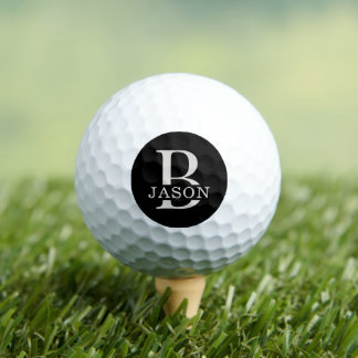 Classic Elegant Monogram Initial and Name Black Golf Balls
