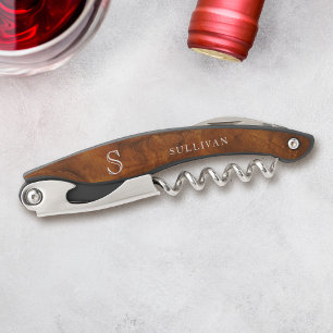 Classic Elegant Monogram Name Wood Grain Corkscrew