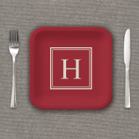 Classic Elegant Monogram on Cranberry Red