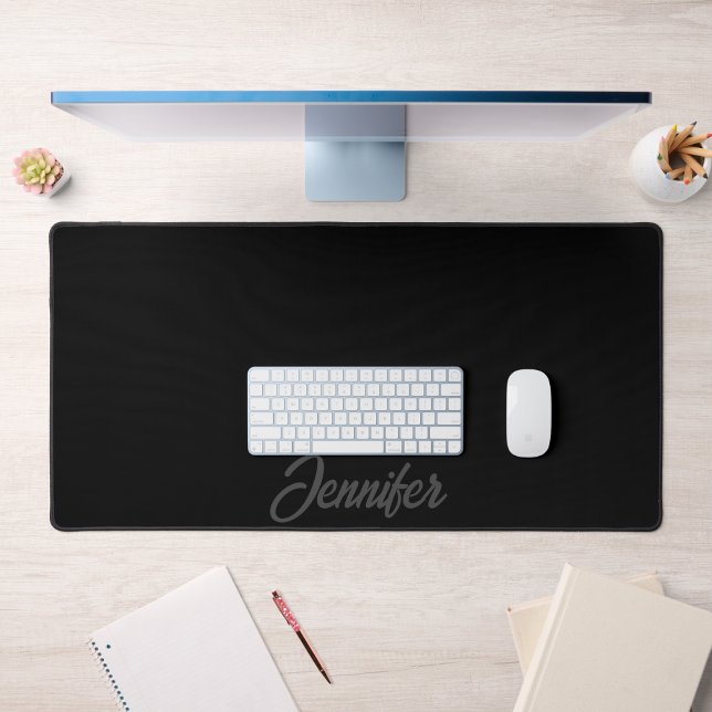 Classic Elegant Name Grey Typography Black Office  Desk Mat (Creator Uploaded)