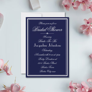 Classic Elegant Navy Blue And White Bridal Shower Invitation
