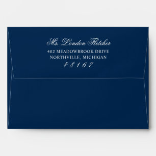 Classic Elegant Navy Blue and White Wedding Envelope
