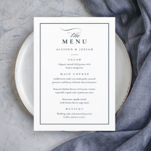 Classic Elegant Navy Blue and White Wedding Menu