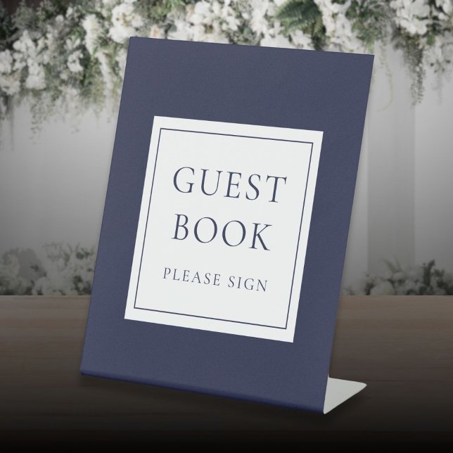 Classic Elegant Navy Blue Guest Book Pedestal Sign (Classic Elegant Navy Blue Guest Book Pedestal Sign)