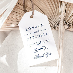 Classic Elegant Navy Blue Monogram Wedding Favour Gift Tags