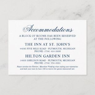 Classic Elegant Navy Blue Wedding Accommodations Enclosure Card