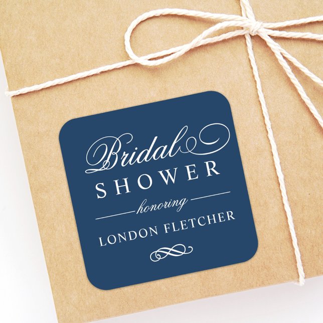 Classic Elegant Navy Blue Wedding Bridal Shower Square Sticker (Creator Uploaded)