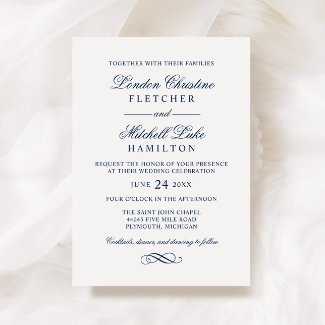 Classic Elegant Navy Blue Wedding Invitation (Creator Uploaded)