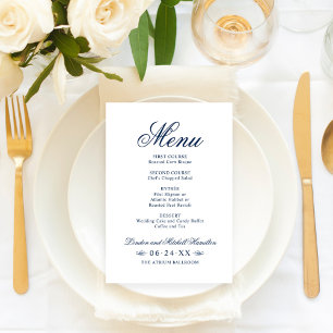 Classic Elegant Navy Blue Wedding Menu