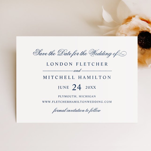 Classic Elegant Navy Blue Wedding Save The Date (Creator Uploaded)