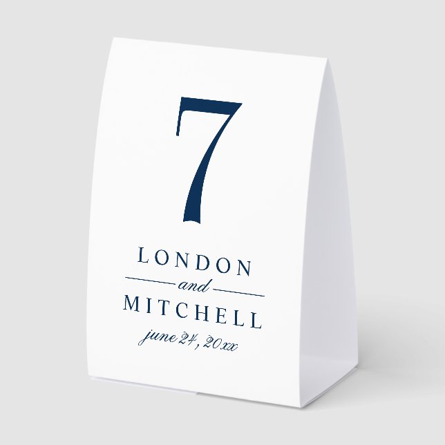 Classic Elegant Navy Blue Wedding Table Number (Front)