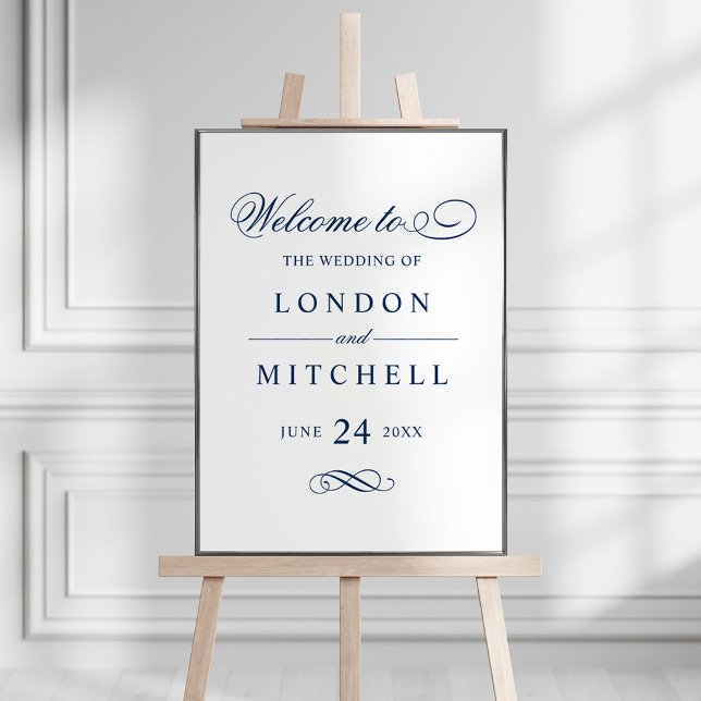 Classic Elegant Navy Blue Wedding Welcome Poster (Creator Uploaded)