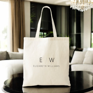 Classic Elegant Neutral Minimalist Monogram Name Tote Bag