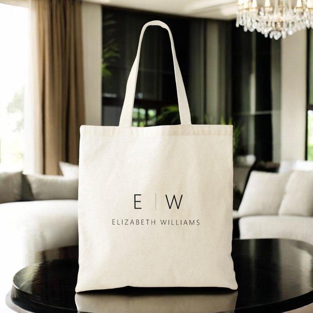 Classic Elegant Neutral Minimalist Monogram Name Tote Bag (Creator Uploaded)