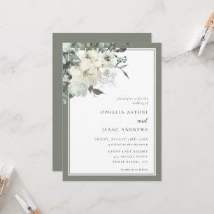 Classic Elegant Olive Ivory Floral Wedding Invitation