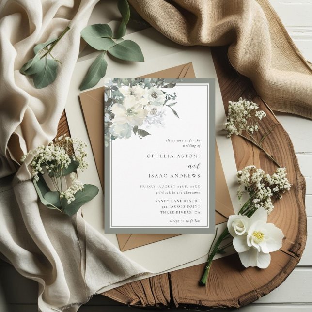 Classic Elegant Olive Ivory Floral Wedding Invitation (Creator Uploaded)