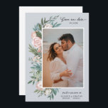 Classic Elegant Painted Floral 2 Photo | Dusty Save The Date<br><div class="desc">These beautiful Save the Date photo cards feature a bohemian painted floral design in white, blush pink, peach, blue, and greens. The background colour can be customised to any colour you'd like (on both the back and the front). Text templates are included on the back of the card for further...</div>