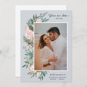 Classic Elegant Painted Floral 2 Photo   Dusty Save The Date