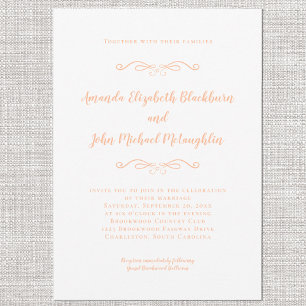 Classic Elegant Peach & White Formal Wedding Chic Invitation