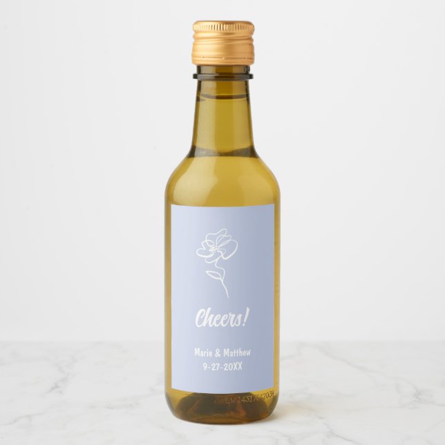 Classic & Elegant Periwinkle Blue Floral Sketch Wine Label (Front)