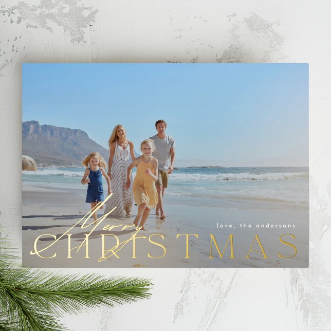 Classic Elegant Photo | Gold Merry Christmas Foil Holiday Card (Creator Uploaded)