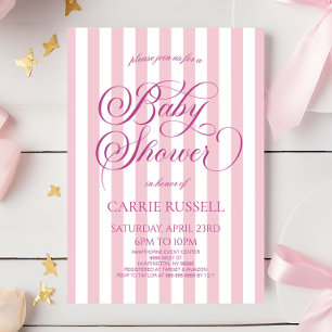 Classic Elegant Pink Stripes Girl Baby Shower Invitation