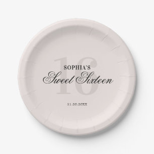 Classic Elegant Pink Sweet 16 Paper Plate