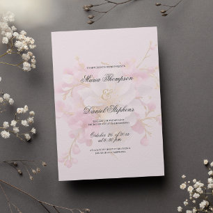 Classic elegant pink white gold floral wedding invitation
