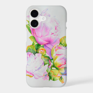 Classic elegant pink white peony floral watercolor