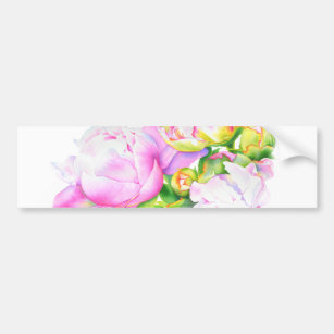 Classic elegant pink white peony floral watercolor bumper sticker