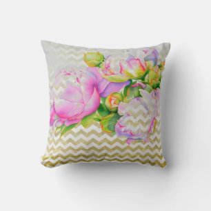 Classic elegant pink white peony floral watercolor cushion