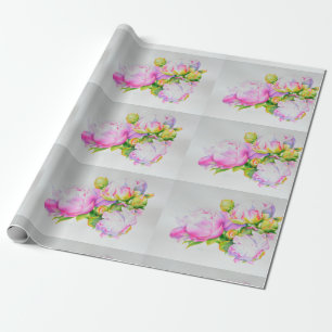 Classic elegant pink white peony floral watercolor wrapping paper