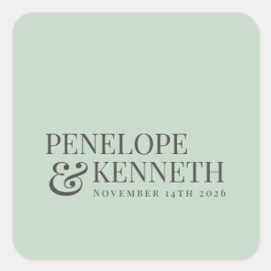 Classic Elegant Pistachio Custom Wedding Names Square Sticker
