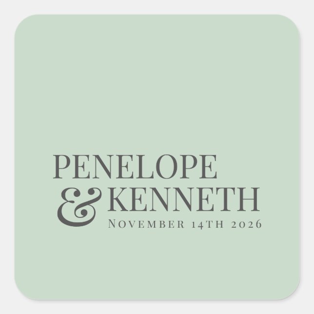 Classic Elegant Pistachio Custom Wedding Names Square Sticker (Front)