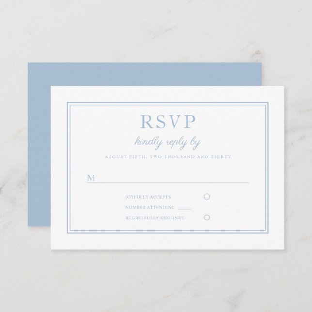 Classic Elegant Powder Blue Script Wedding RSVP Card (Front/Back)