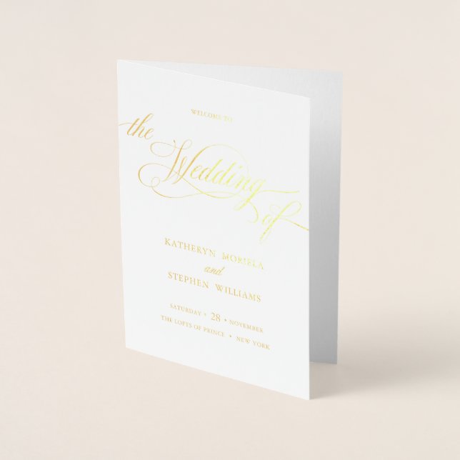 Classic Elegant Real Foil Wedding Program Booklet Foil Card (Front)